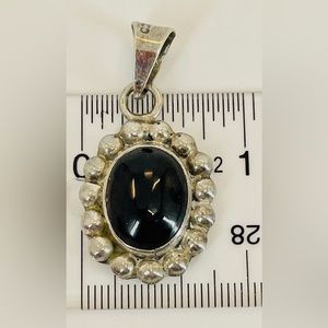 MEXICO Sterling Silver 925 Black Onyx Pendant Charm Stamped Vintage Heavy
